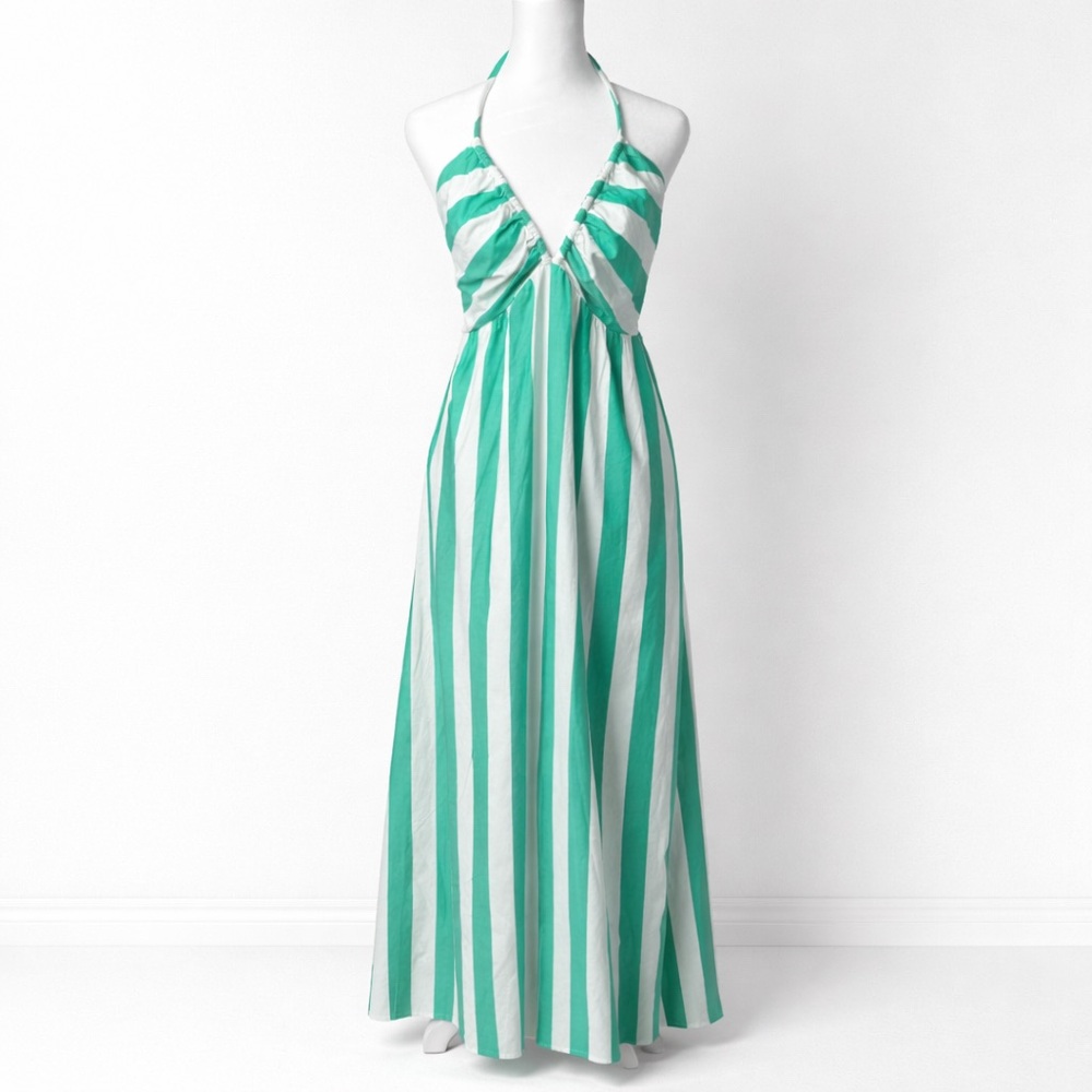 NWT Xirena Maggie Dress Medium Julep Stripe Green White Cotton Maxi Dress Resort